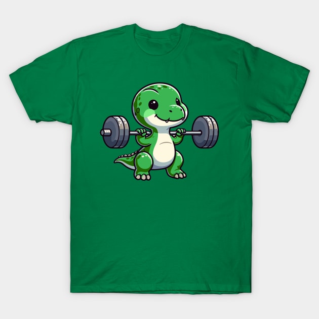 Cute T-Rex Dinosaur Leg Day Gym Workout T-Shirt by Kawaii-n-Spice